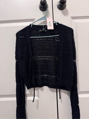 Streetwear Society Black Cropped Open-Knit Cardigan